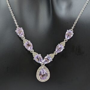 Rose De France Pear Shaped Drop Necklace/Platinum Plated Sterling Silver